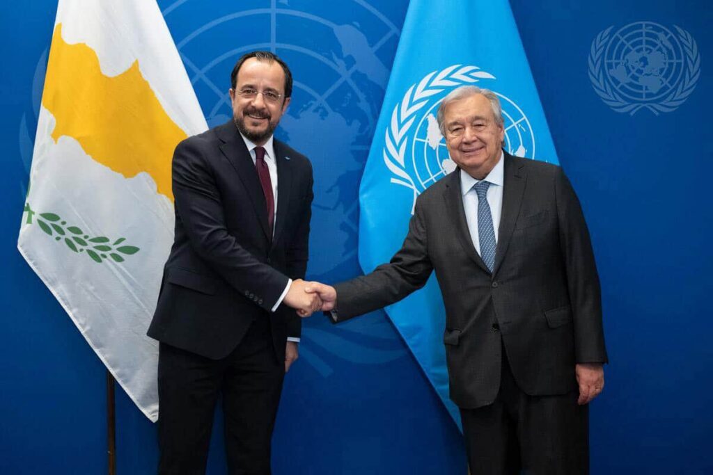 feature main story President Nikos Christodoulides with UNSG Antonio Guterres on Friday